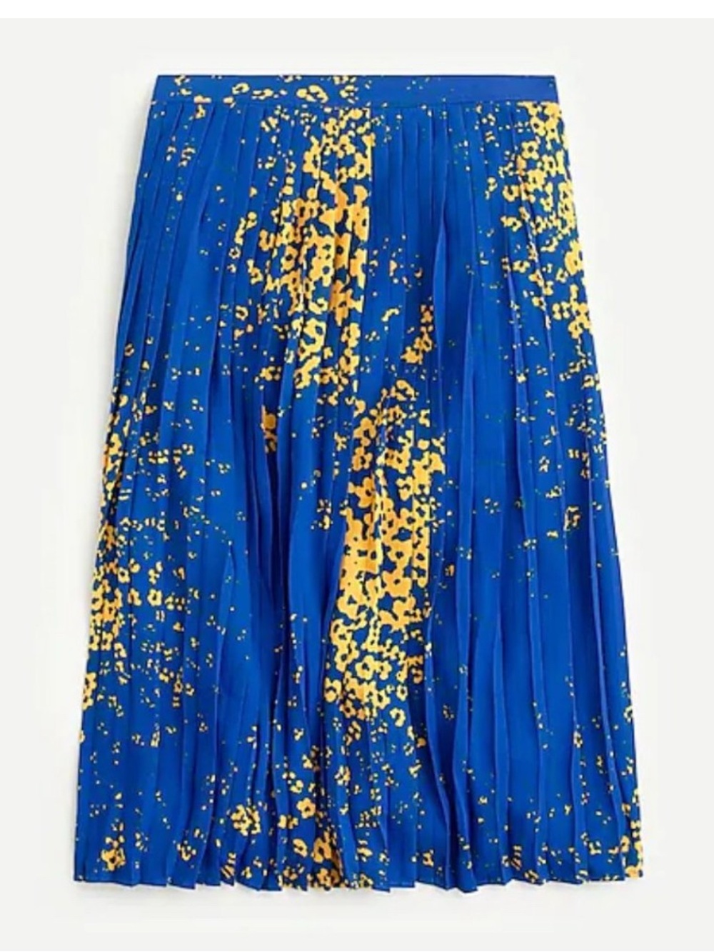 J. Crew Blue Pleated Midi Skirt with Yellow Tossed Floral Print 00 NWT